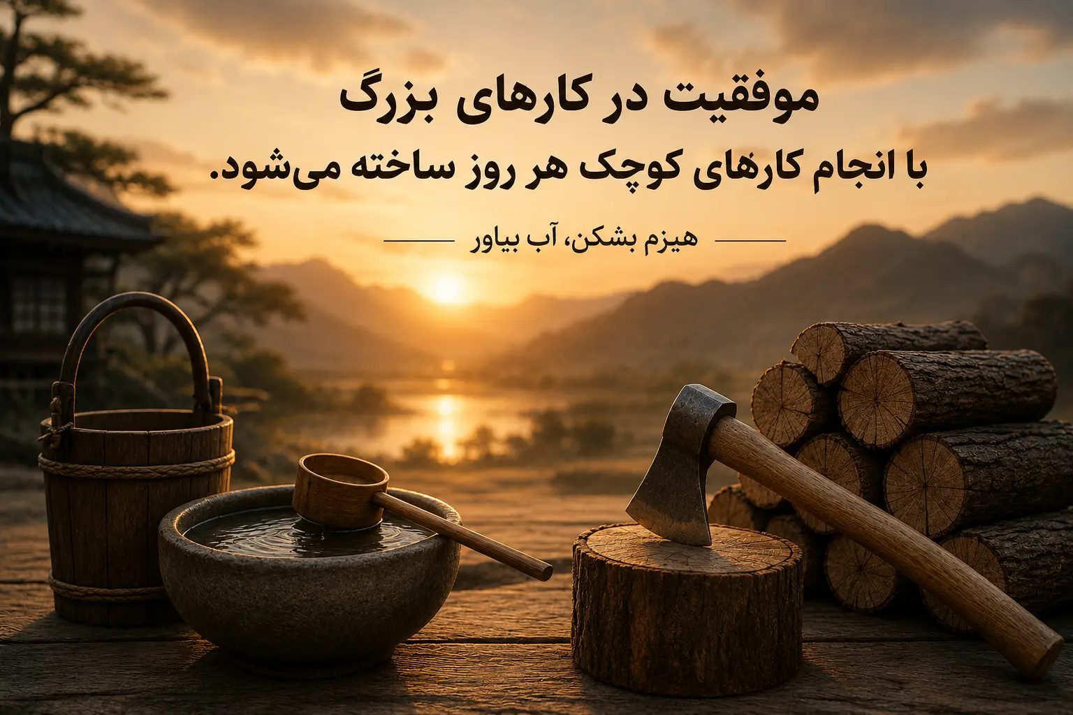 تصویر مفهومی توسعه فردی و موفقیت از کتاب هیزم بشکن آب بیاور