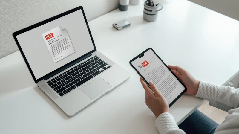مطالعه کتاب الکترونیکی در محیط کار مدرن با لپ‌تاپ و تبلت