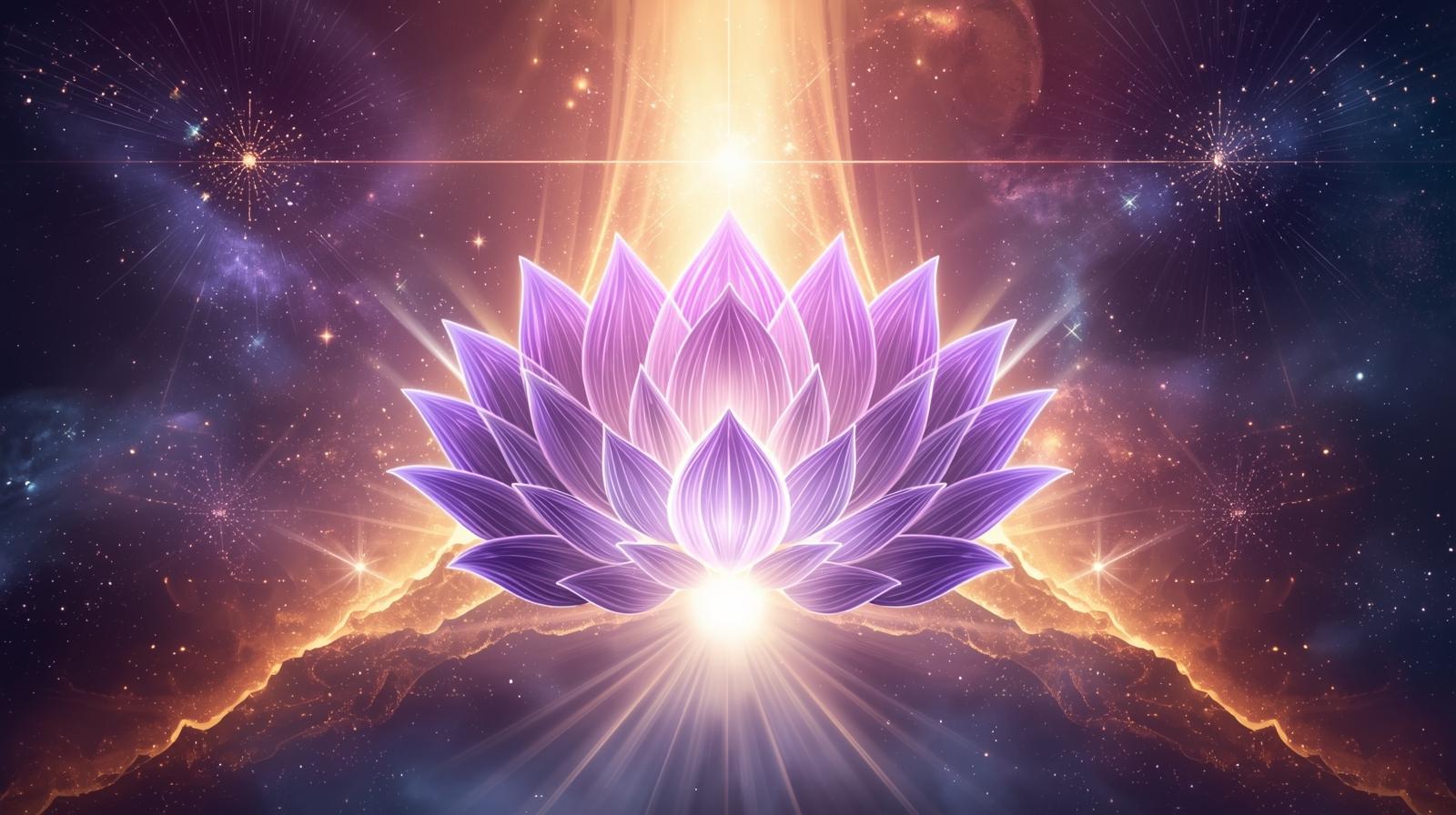 نماد چاکرای تاج ساهاسرارا به صورت لوتوس هزار پر بنفش یا سفید درخشان