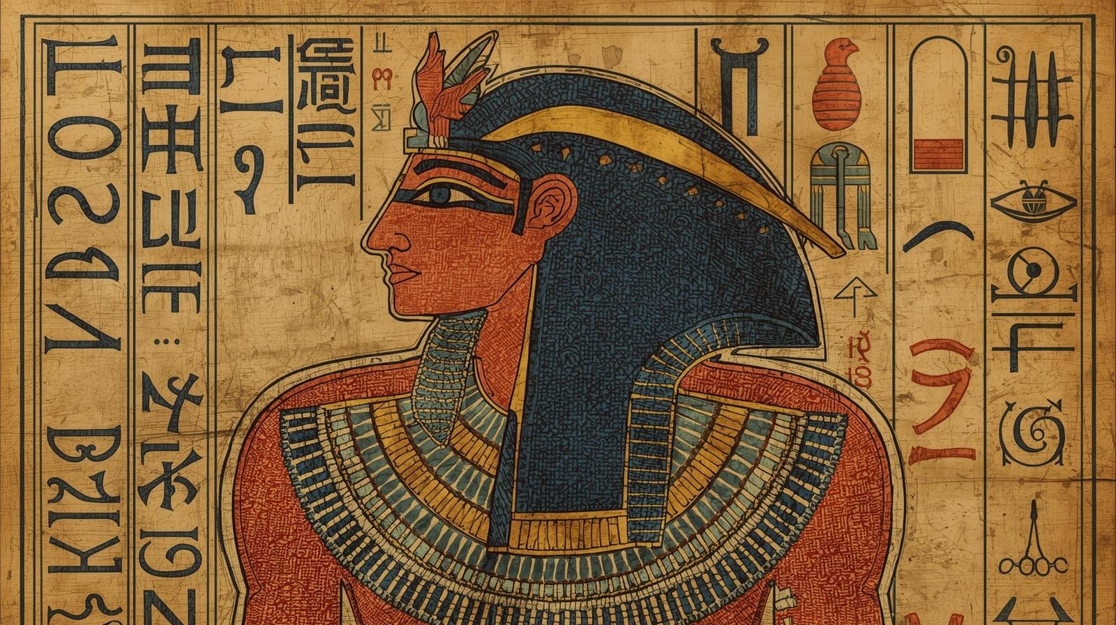 تصویری از هوروس به شکل مردی با سر شاهین که تاج دوتایی مصر را بر سر دارد