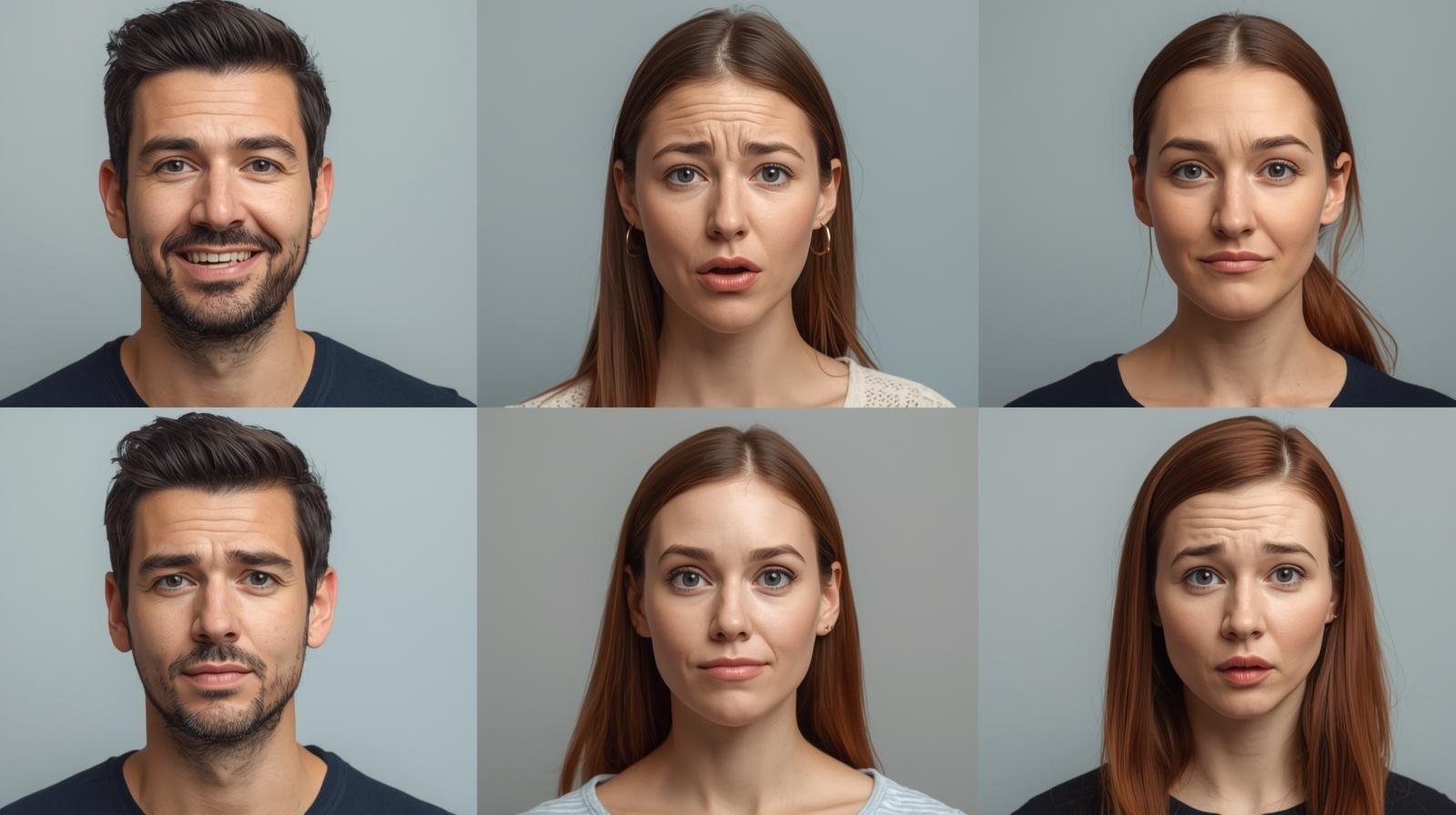 تصاویری از حالات چهره مختلف مانند شادی، غم، خشم و تعجب