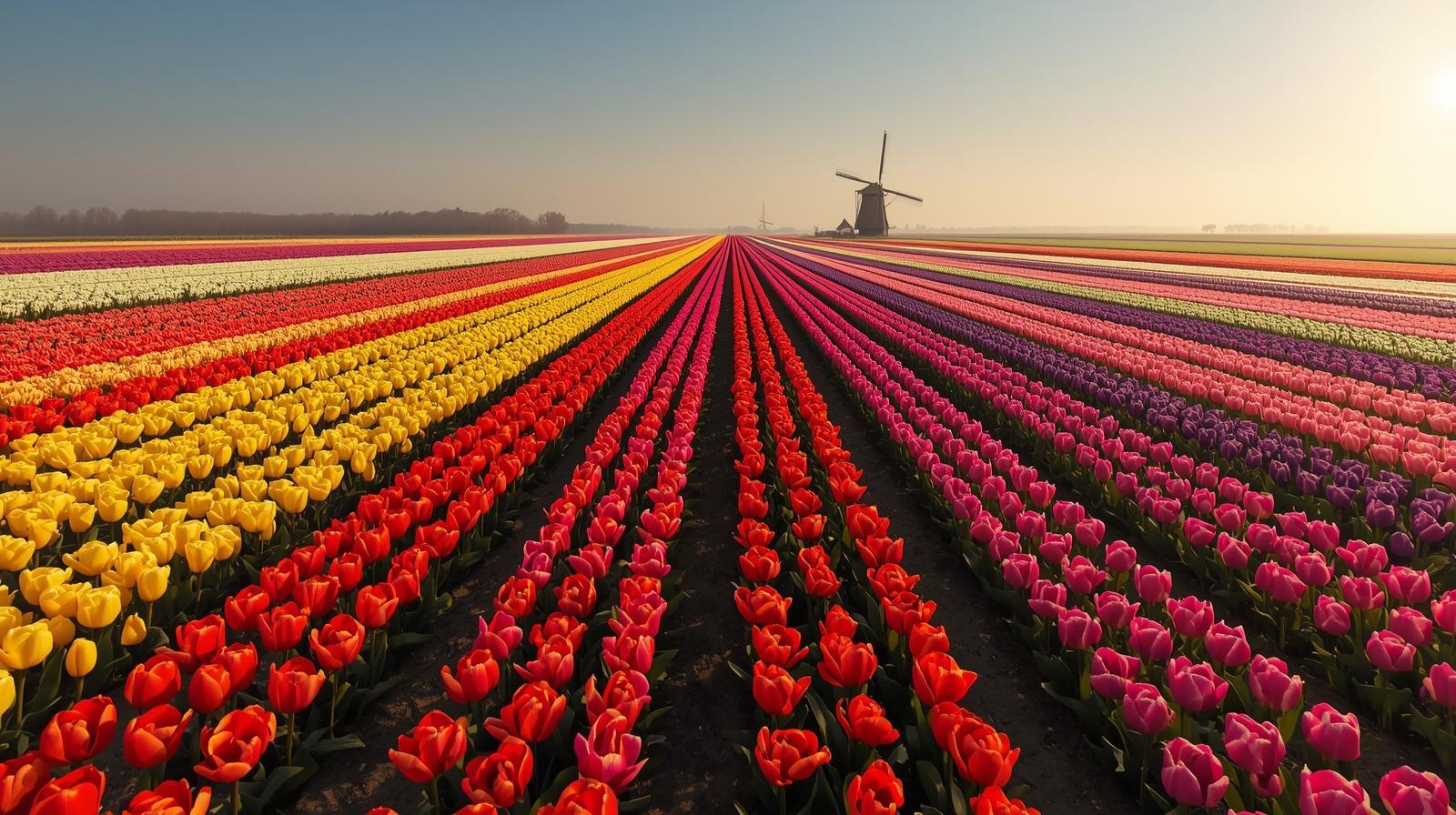 مزارع وسیع و رنگارنگ لاله در هلند