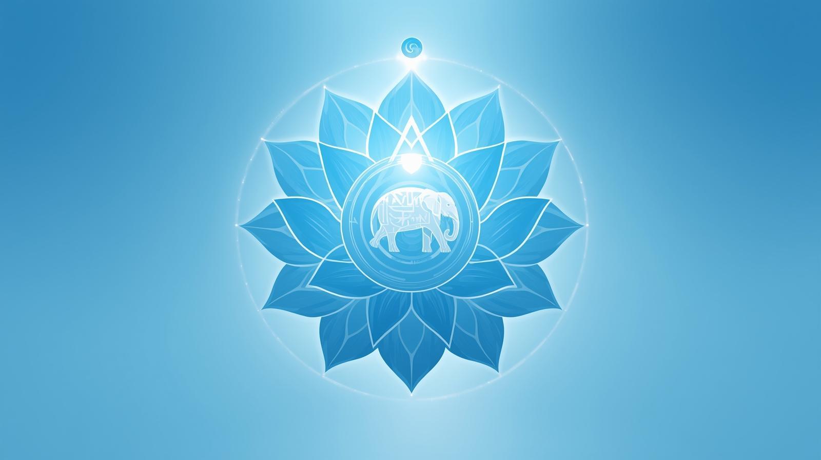 نماد چاکرای گلو ویشودا با لوتوس شانزده پر آبی و دایره در مثلث