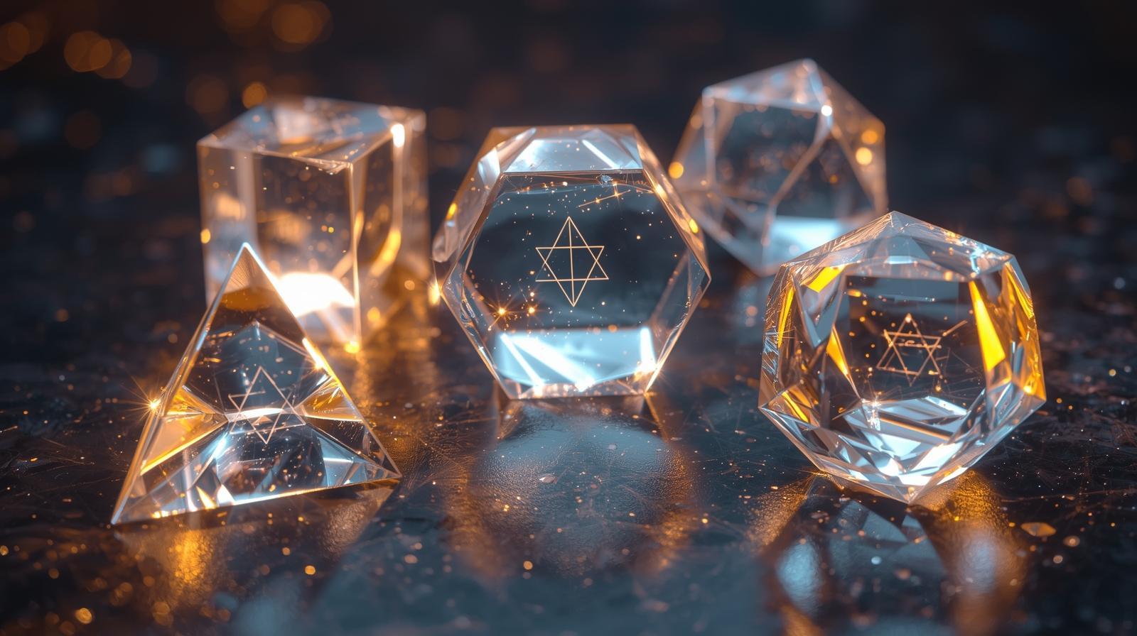 پنج جسم افلاطونی شامل چهاروجهی، مکعب، هشت‌وجهی، بیست‌وجهی و دوازده‌وجهی