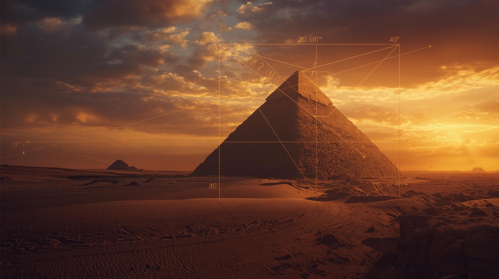 هرم بزرگ جیزه با نسبت‌های هندسه مقدس و خطوط نسبت طلایی